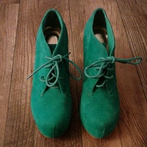 Suede Teal heel wedge booties